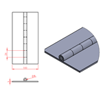 JSPC10 Cerniera lunga - 186mm aperta x 8mm perno x 3mm spessore (1820mm sezione)