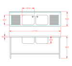 JSSD04 Lavello doppio con scolapiatti (come JSSDO3) altezza 900mm 